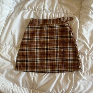 brandy melville john galt brown plaid wrap skirt with buckle